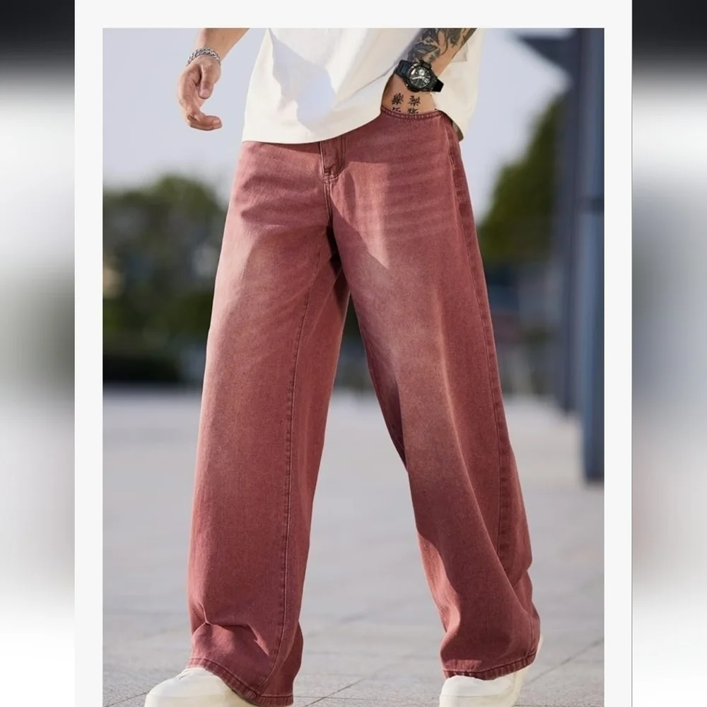 Mens Red Wide Leg Skater Jeans NWT